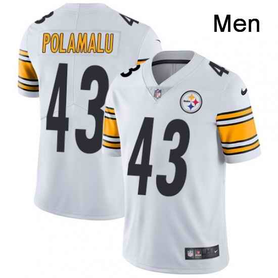 Mens Nike Pittsburgh Steelers 43 Troy Polamalu White Vapor Untouchable Limited Player NFL Jersey